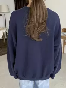 DAZY Suéter De Cuello Redondo Y Hombro Caído De Talla Grande - Azul Marino - Ver 2