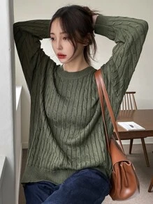 DAZY Áo len dệt kim thả vai - xanh quân đội - Xem 8