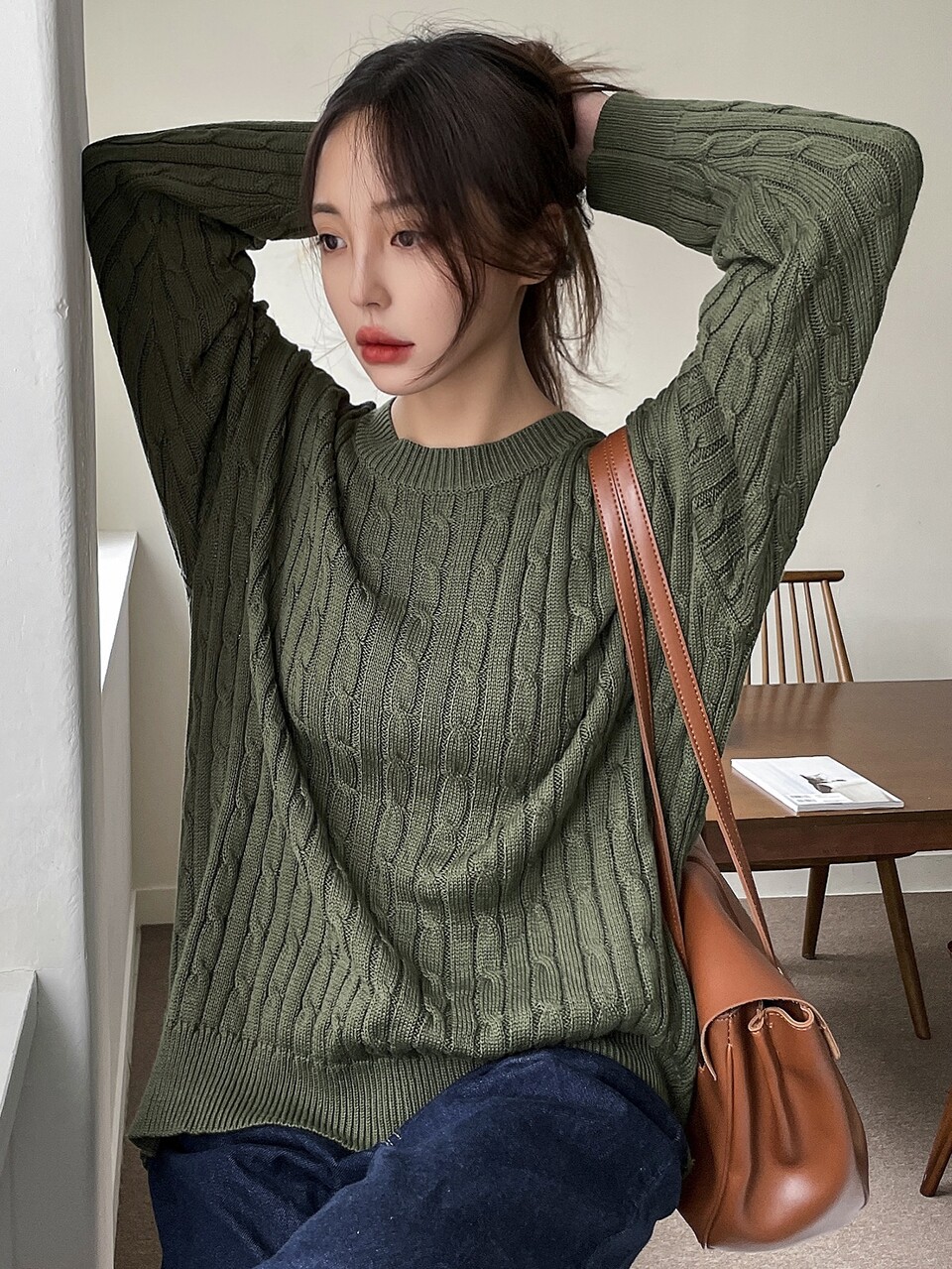 Cable Knit Drop Shoulder Sweater