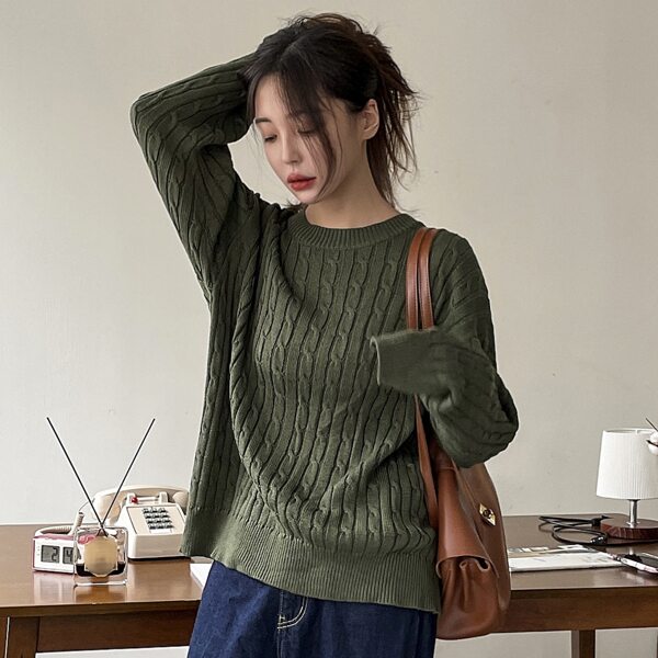 

Cable Knit Drop Shoulder Sweater, Army green