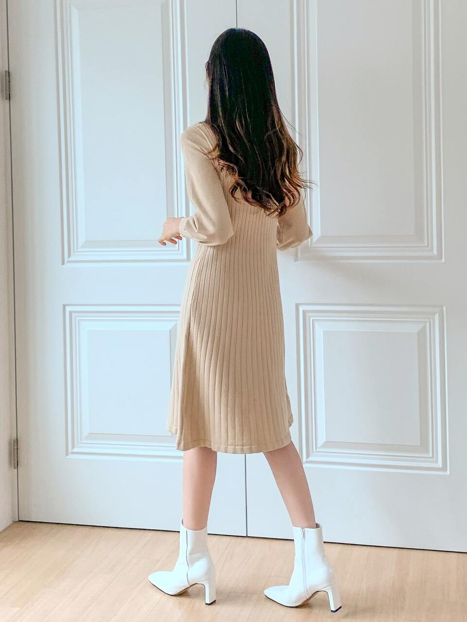 Mock Neck Single Breasted Sweater Dress