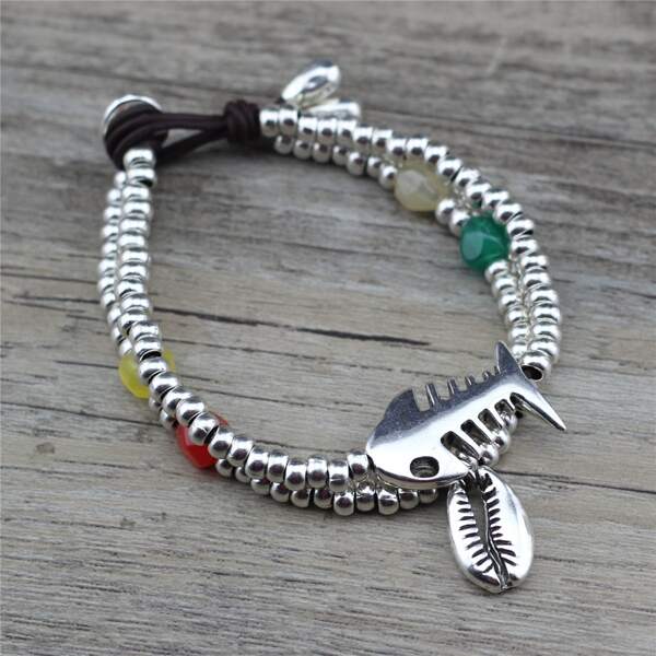 

Shell & Fish Bone Decor Bracelet, Multicolor