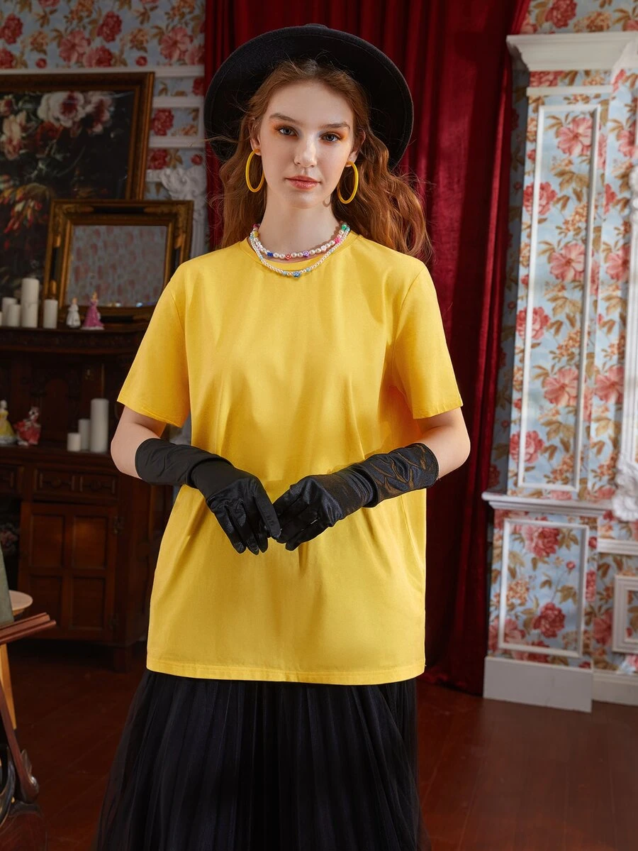 SUGAREY'S Áo thun nữ Lá thư Giải trí - Màu vàng - Xem 1