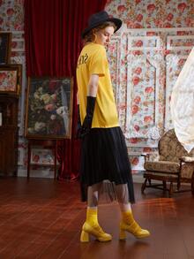 SUGAREY'S Áo thun nữ Lá thư Giải trí - Màu vàng - Xem 3