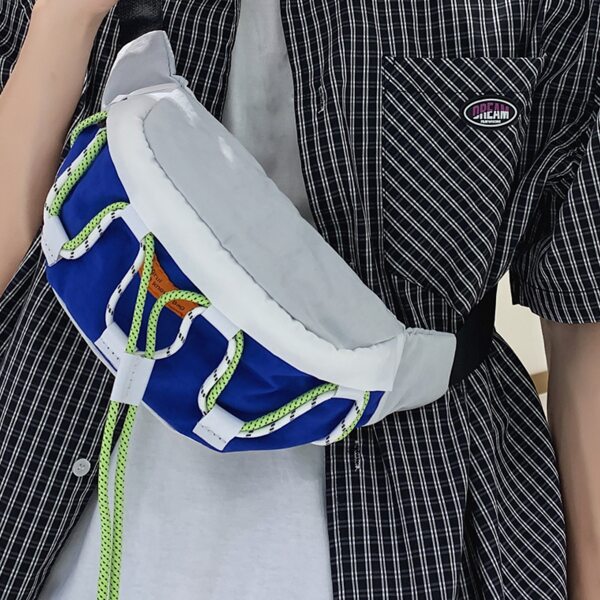 

Men Drawstring Decor Fanny Pack, Blue and white