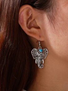 大象裝飾耳墜 - 復古銀色 - 查看 2