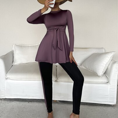 Colorblock High Neck Full Body Swimsuit