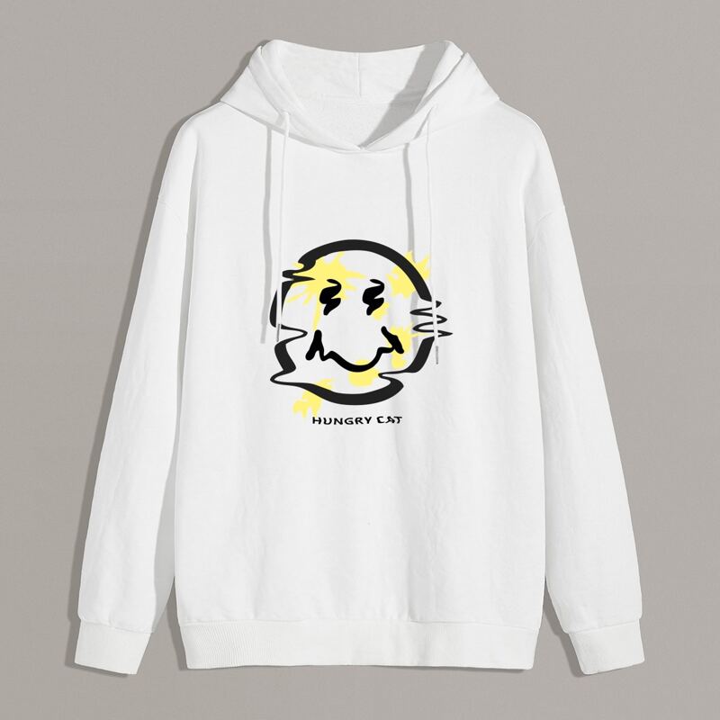 

Guys Letter Graphic Drawstring Hoodie, White