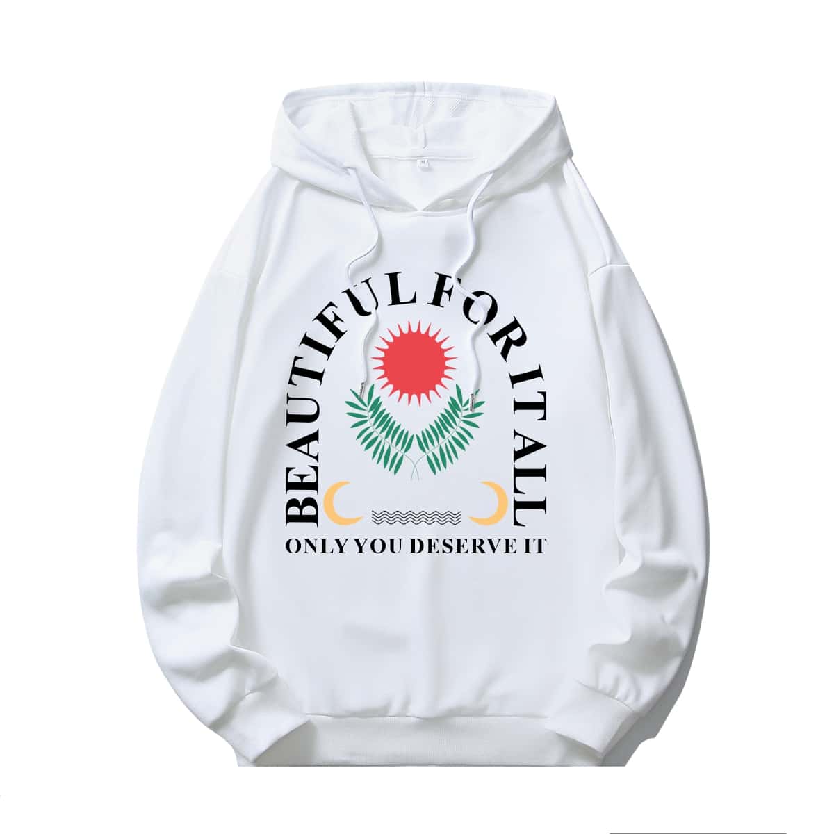 

Guys Letter Sun & Moon Graphic Drawstring Hoodie, White
