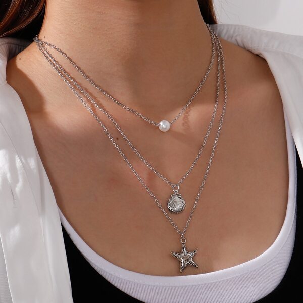 

Starfish & Shell Charm Layered Necklace, Silver
