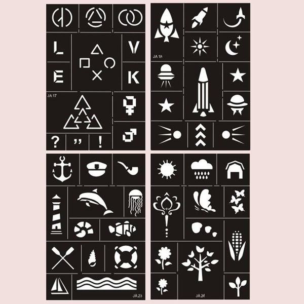 

4sheets Mix Pattern Tattoo Stencil, Black