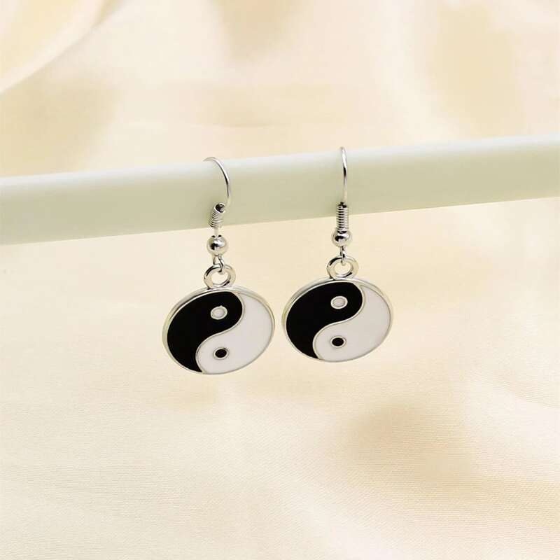 

Yin & Yang Drop Earrings, Black and white
