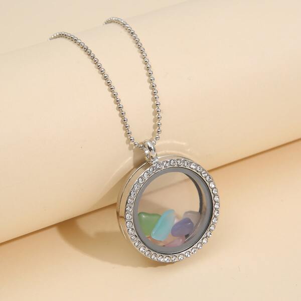 

Round Shape Pendant Necklace, Silver