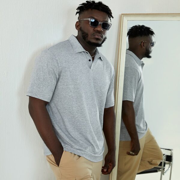 Men Solid Short Sleeve Polo Shirt, Light grey