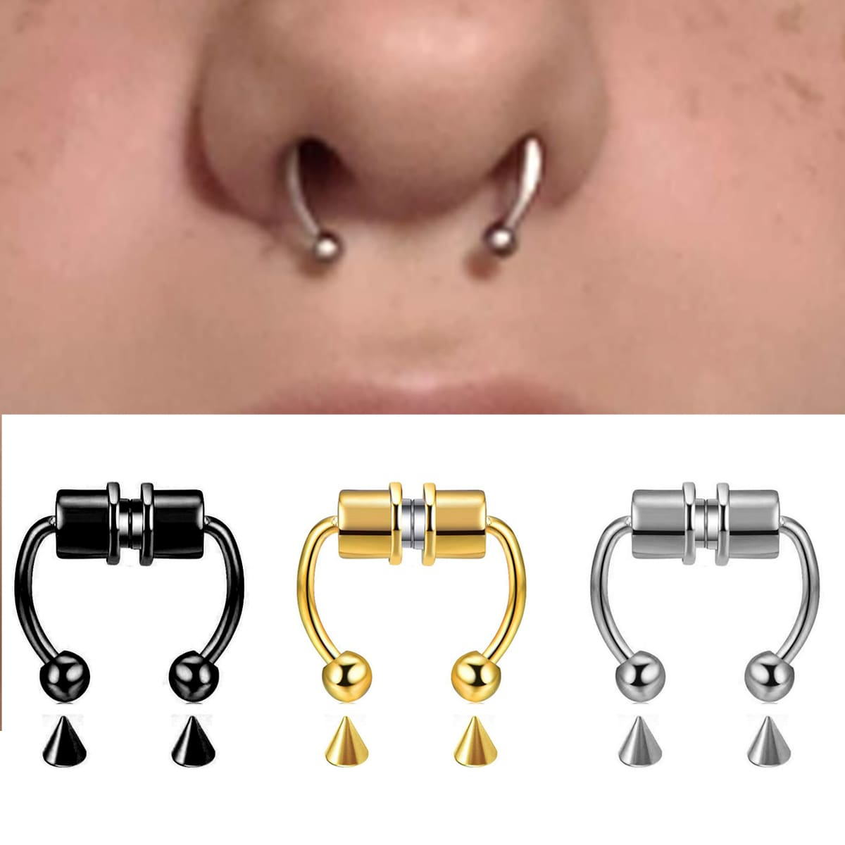 

3pcs Magnetic Nose Ring, Multicolor