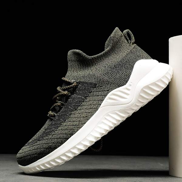 

Men Minimalist Lace Up Front Sneakers, Army green
