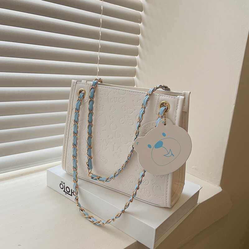 Cartoon Embossed Shoulder Bag, White