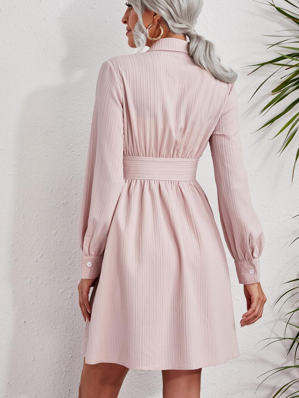 Button Through Solid Shirt Dress