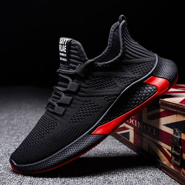 

Men Lace Up Front Knit Running Shoes, Black