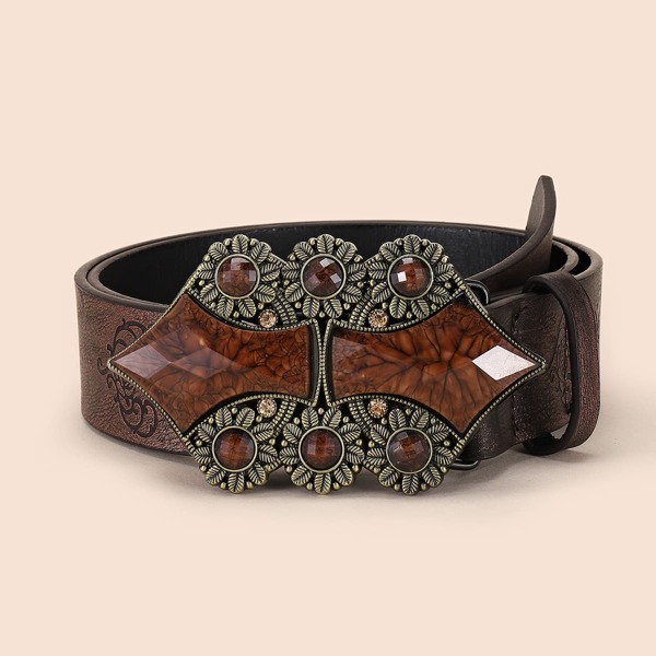 

Textured Flower Decor Belt With Punch Tool, Brown