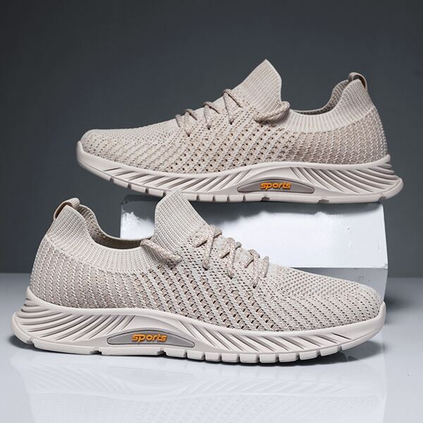 

Men Lace Up Front Knit Sneakers, Beige
