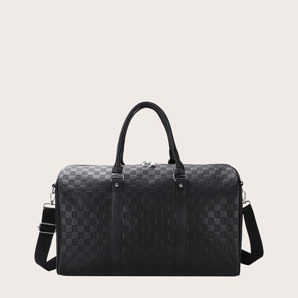

Men Plaid Pattern Travel Bag, Black