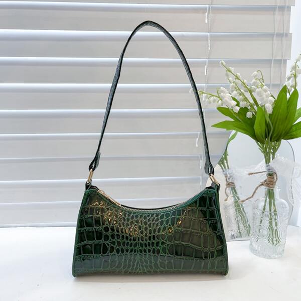 

Girls Croc Embossed Baguette Bag, Green