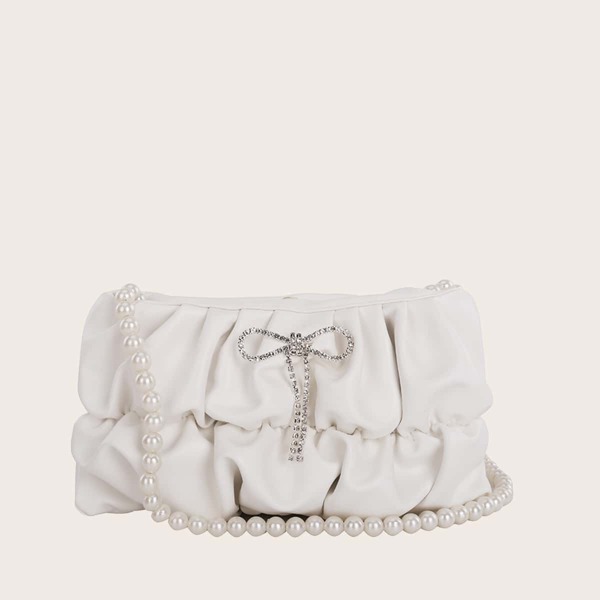 

Girls Bow Decor Ruched Bag, White