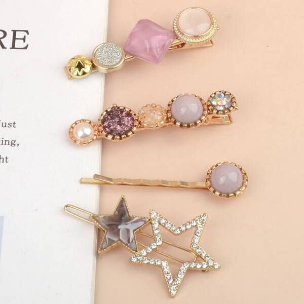 

4pcs Rhinestone Star Decor Hair Clip, Multicolor
