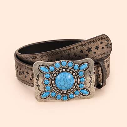 Stone Decor Belt With Hole Punch