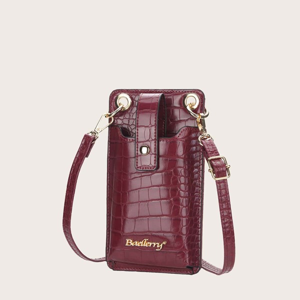 

Croc Embossed Letter Detail Crossbody Bag, Burgundy