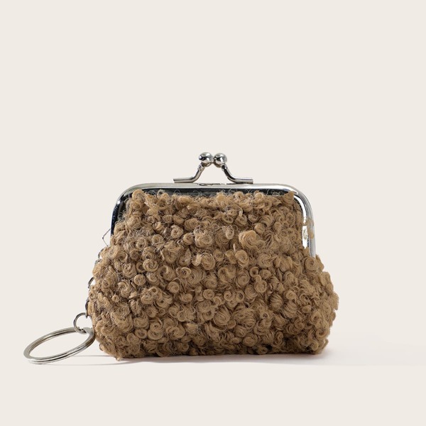 

Faux Fur Design Kiss Lock Coin Purse, Mocha brown