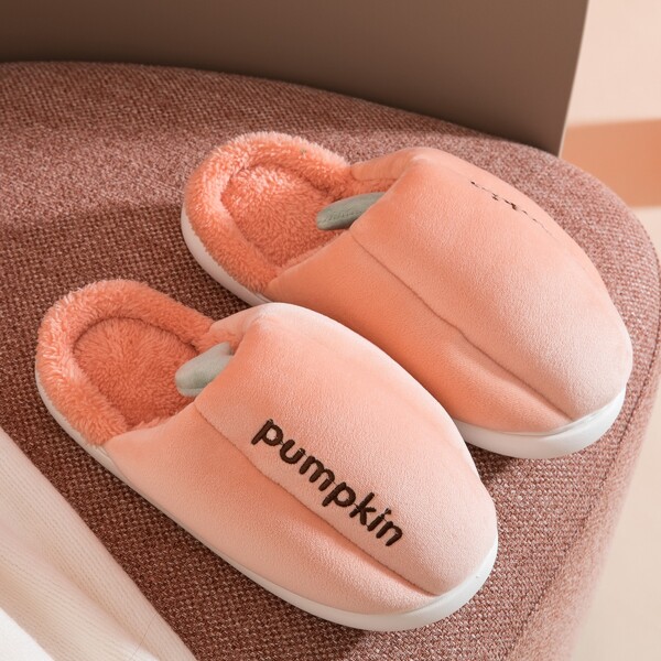 

Pumpkin Design Letter Graphic Novelty Slippers, Pink