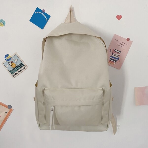 

Minimalist Pocket Front Functional Backpack, Beige