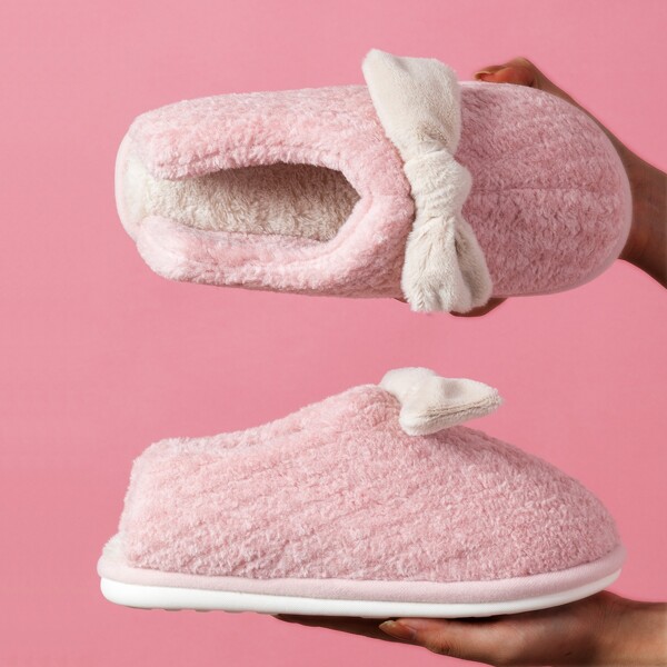 

Bow Decor Fluffy Slippers, Pink