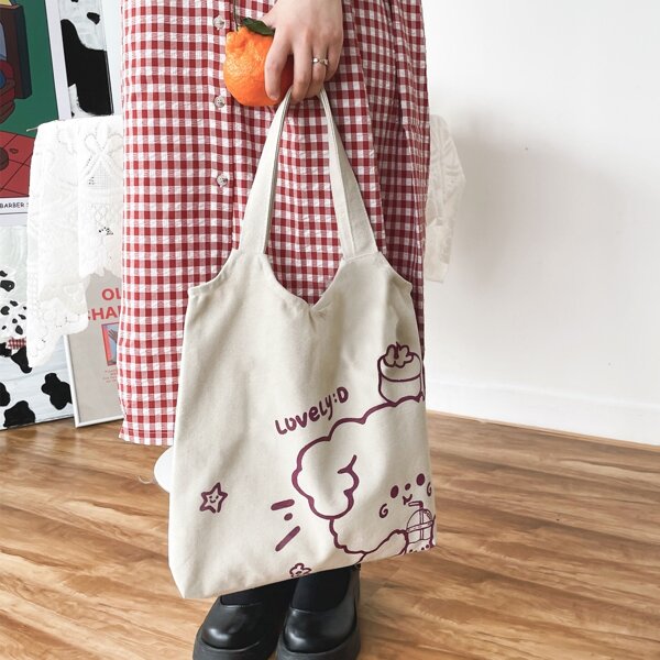

Cartoon Graphic Shopper Bag, Beige