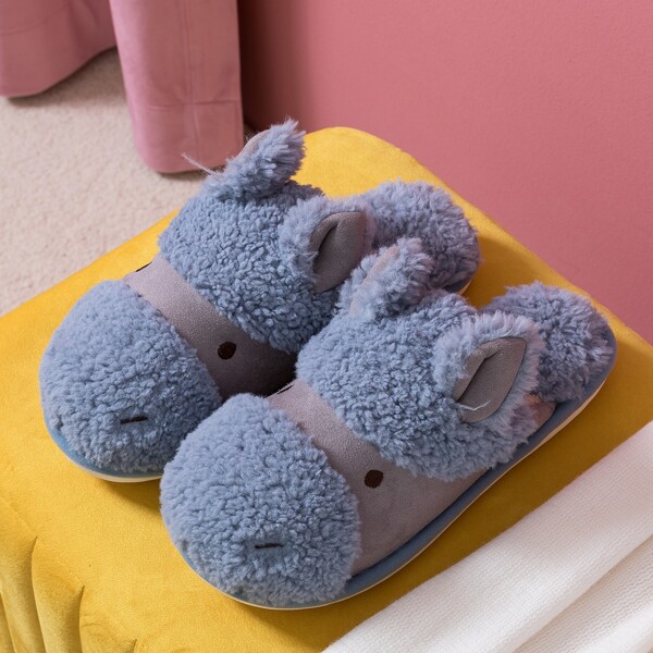 

Men Cartoon Design Fluffy Slippers, Blue