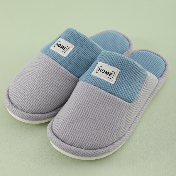 

Men Letter Patch Two Tone Bedroom Slippers, Grey