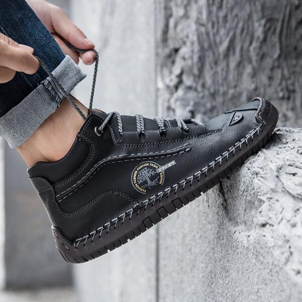 

Men Stitch Detail Letter Graphic Lace-up Front Boots, Black
