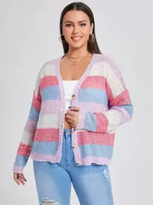 SHEIN áo hở cổ kích thước lớn Nút Khối Màu Giải trí - Nhiều màu - Xem 1