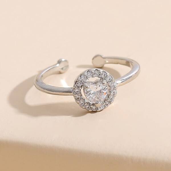 

Rhinestone Heart Decor Cuff Ring, Silver
