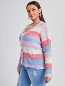 SHEIN áo hở cổ kích thước lớn Nút Khối Màu Giải trí - Nhiều màu - Xem 5