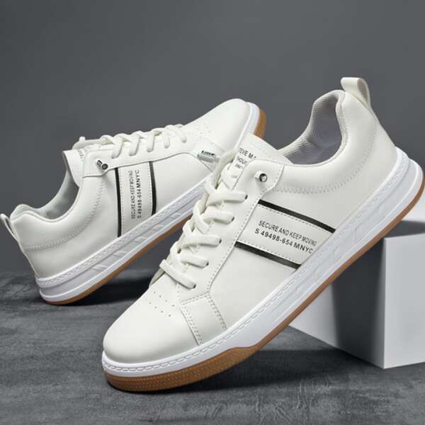 

Men Letter Graphic Lace-up Front Skate Shoes, White