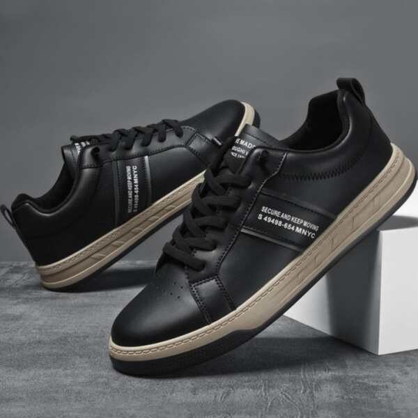 

Men Letter Graphic Lace Up Front Skate Shoes, Black