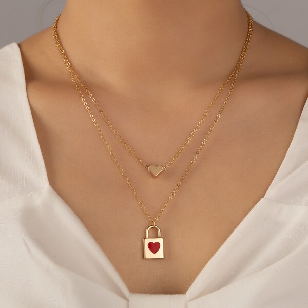 

Heart Charm Layered Necklace, Gold