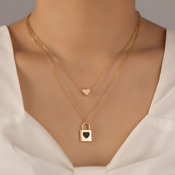 

Heart Pendant Layered Necklace, Gold