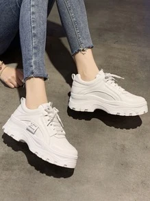 字母圖案前綁帶老爹鞋 - 白色 - 查看 4