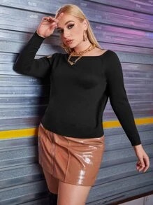 SHEIN Unity Plus Cold Shoulder Sweater - Black - View 3