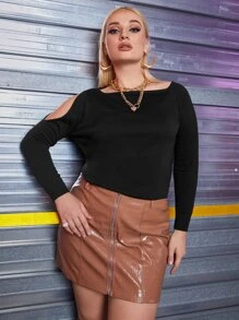 SHEIN Unity Plus Cold Shoulder Sweater - Black - View 5