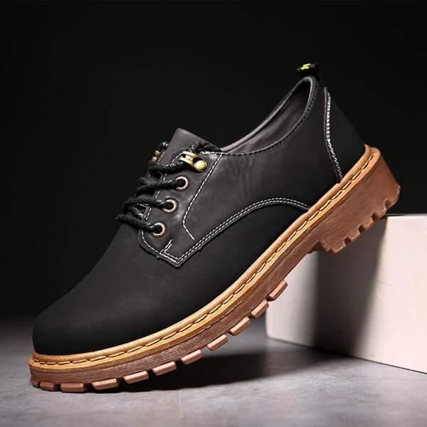 

Men Stitch Detail Lace-up Front Dress Shoes, Black
